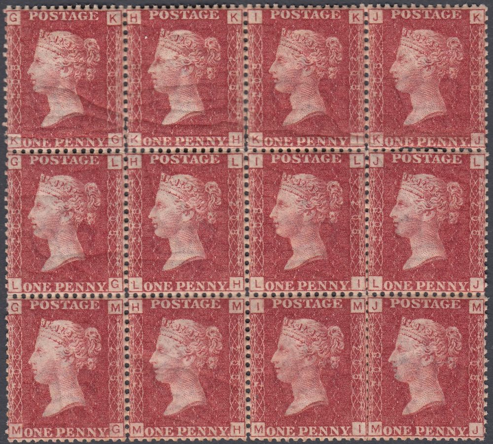 GREAT BRITAIN STAMPS : 1864 1d Red Plate 208, superb UNMOUNTED MINT block of twelve,