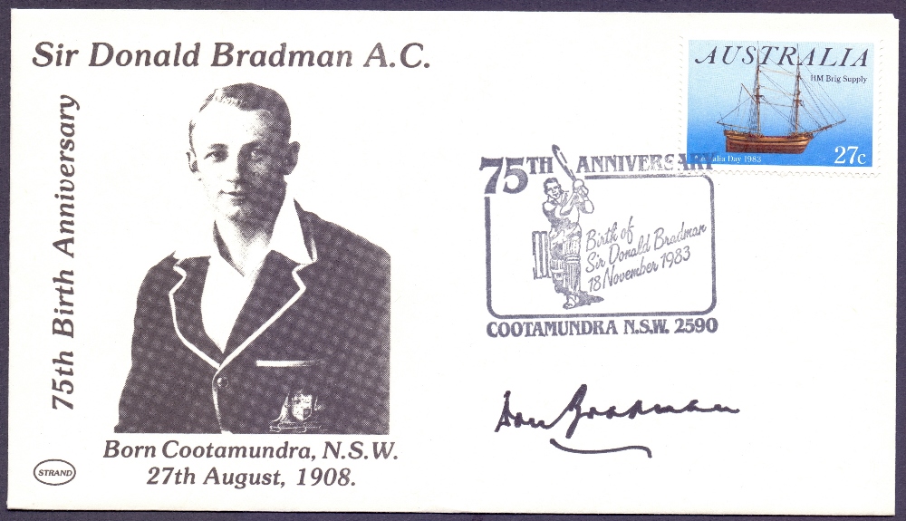 AUTOGRAPHS : DON BRADMAN signed 1983 Cricket cover celebrating his 75th birthday