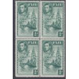 STAMPS FIJI : 1941 GVI 1/2d green, perf 14, U/M block of four, SG 249a.