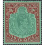 STAMPS BERMUDA : 1938 10/- Bluish Green and Deep Red/Green (chalky),