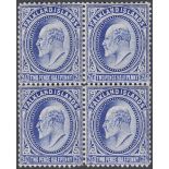 STAMPS FALKLANDS : 1904 2 1/2d Ultramarine, lightly mounted mint block of four,