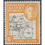 STAMPS FALKLANDS DEPENDENCIES, 1946 6d black & ochre with 'Gap in 80th parallel' variety,