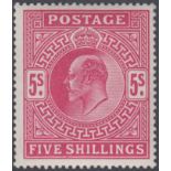 GREAT BRITAIN STAMPS : 1902 5/- Bright Carmine,