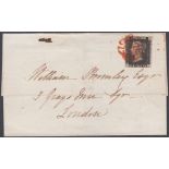 STAMPS : PENNY BLACK COVER : Plate 5 (CJ) four margin example of wrapper HASTINGS to LONDON,