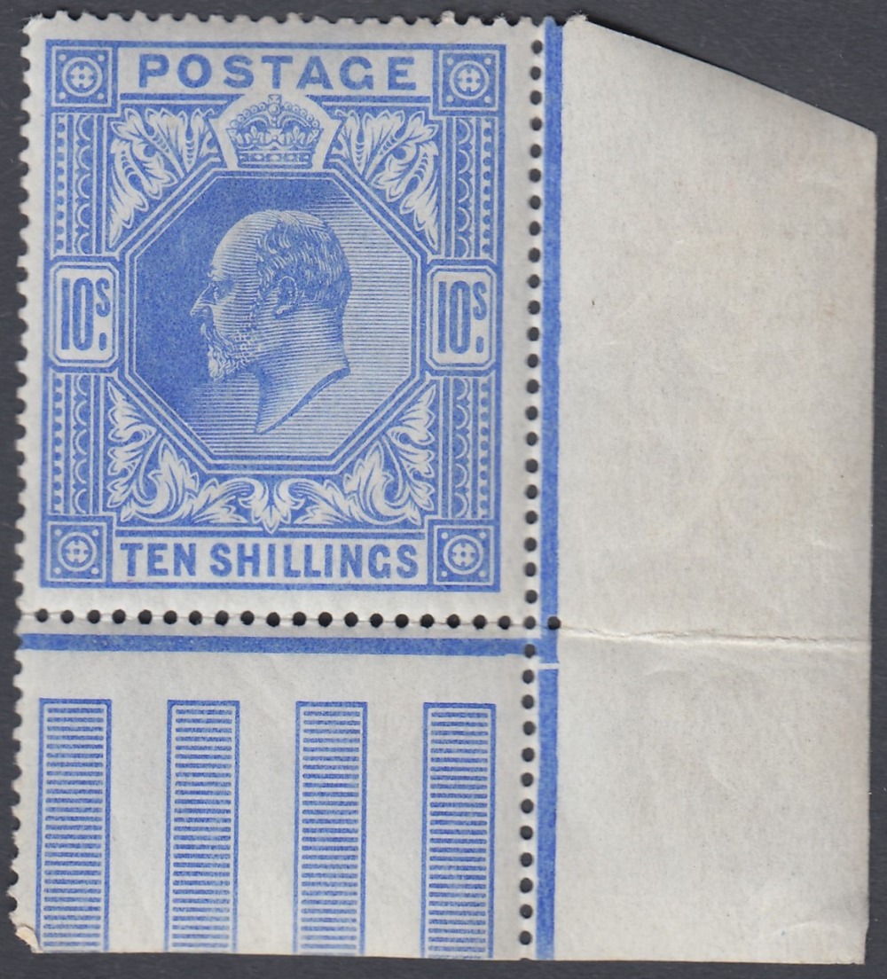 GREAT BRITAIN STAMPS :1912 10/- blue, fine M/M corner marginal example, SG 319.