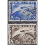 STAMPS GERMANY : 1930 Graf Zeppelin South America Flight pair of used stamps, SG 456-57.