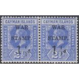 STAMPS CAYMAN : 1917 GV 1 1/2d on 2 1/2d 'War Tax' surcharge issue,