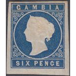 STAMPS GAMBIA : 1874 6d Blue, lightly mounted mint ,