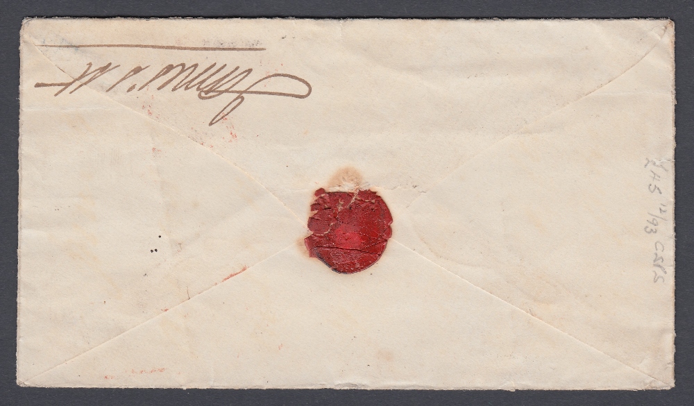 STAMPS : POSTAL HISTORY : 1862 Registered franked envelope with three 2d blues and 1d, - Image 2 of 2