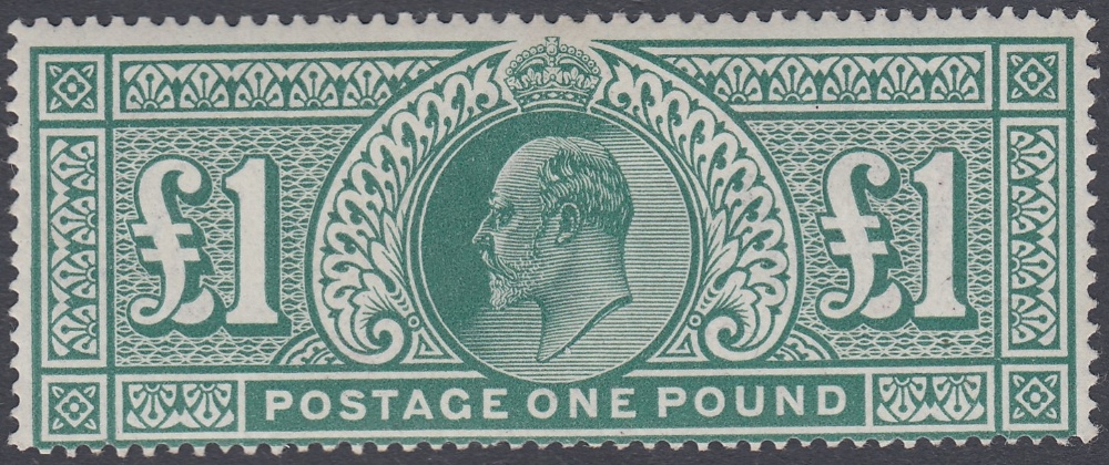 GREAT BRITAIN STAMPS : 1911 £1 Deep Green, superb unmounted mint example,