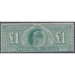 GREAT BRITAIN STAMPS : 1911 £1 Deep Green, superb unmounted mint example,