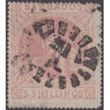 STAMPS BARBADOS : 1873 QV 5/- dull rose, used, SG 64.
