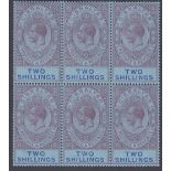 STAMPS GIBRALTAR : 1921 2/- Grey-Purple and Blue, unmounted mint BLOCK of SIX,