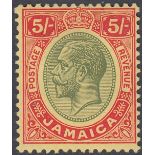 STAMPS JAMAICA : 1919 5/- Green and Red/Yellow,