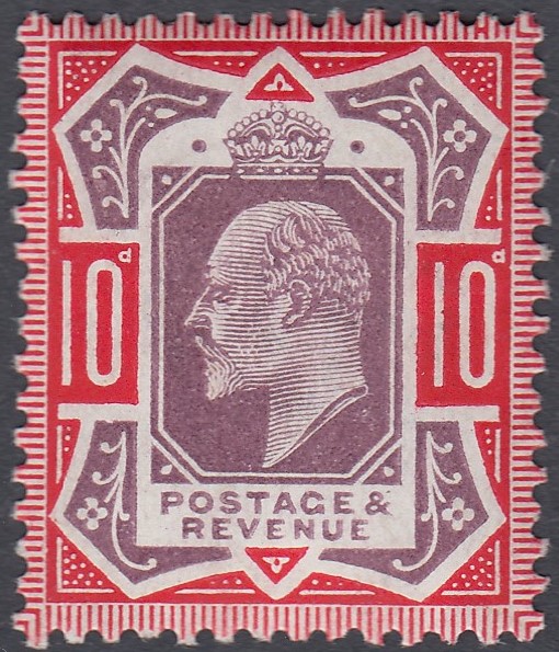 GREAT BRITAIN STAMPS : 1910 10d Dull Purple and Scarlet, Superb unmounted mint ,
