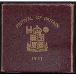 COINS : 1951 Festival of Britain coin in special burgandy case with paperwork