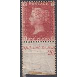 GREAT BRITAIN STAMPS : 1864 1d Red Plate 224, superb UNMOUNTED MINT single with lower sheet margin.