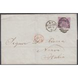 STAMPS : POSTAL HISTORY : 1870 6d Mauve Plate 9 used on wrapper from London to Italy,