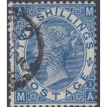 GREAT BRITAIN STAMPS : 1867 2/- Deep Blue, fine used example lettered MA,