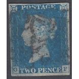 GREAT BRITAIN STAMPS : 1840 2d blue, four margin example with black Maltese Cross (OF).