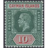 STAMPS CAYMAN : 1913 10/- Deep Green and Red/Green (white back),