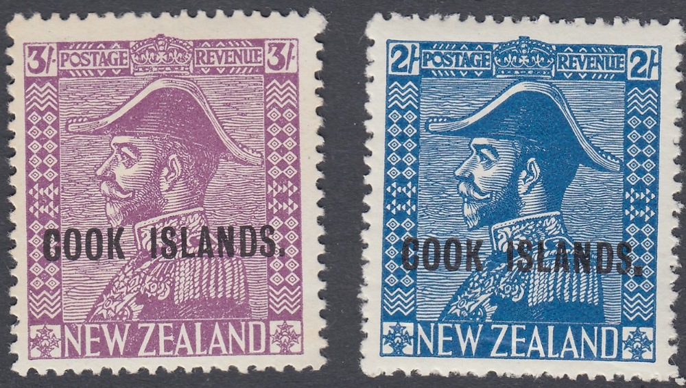 STAMPS COOK ISLANDS : 1936 GV New Zealand pair overprinted 'Cook Islands', lightly M/M, SG 116-17.