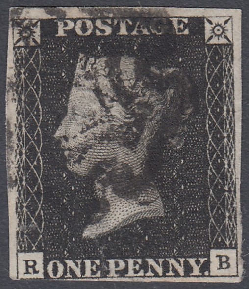 STAMPS : GREAT BRITAIN PENNY BLACK Plate 5 lettered RB ,