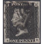 STAMPS : GREAT BRITAIN PENNY BLACK Plate 5 lettered RB ,