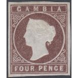 STAMPS GAMBIA : 1874 4d Brown, lightly mounted mint,