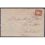 STAMPS POSTAL HISTORY : 1843 Imperf Penny Red plate 20 with TOP MARGIN INSCR,
