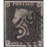 GREAT BRITAIN STAMPS : PENNY BLACK Plate 8 lettered TD, very fine used four margins,