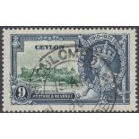 STAMPS CEYLON : 1935 GV Jubilee, 9c with dot by Flagstaff variety, fine used, SG 380h.