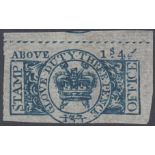 DUTY STAMP : 1785 3d Blue 1/4d Glove Duty Stamp, fine example of this rare revenue stamp.