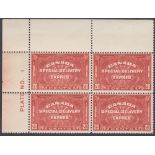 STAMPS CANADA : 1932 Special Delivery Stamp, 20c brown-red in U/M plate block of four, SG S7.