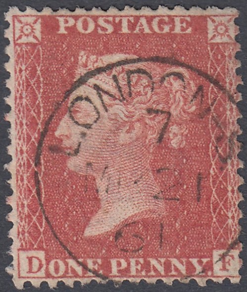 GREAT BRITAIN STAMPS : 1857 1d Red Plate 27 lettered (DF),