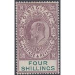 STAMPS GIBRALTAR : 1903 4/- Dull Purple and Green,