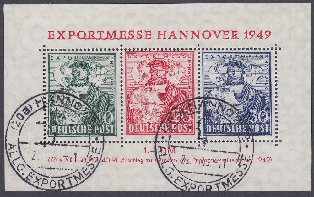 STAMPS GERMANY : 1949 Hanover Trade Fair, used miniature sheet, SG MS A145.