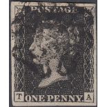 GREAT BRITAIN STAMPS : PENNY BLACK Plate 9 lettered TA,