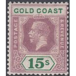 STAMPS GOLD COAST : 1924 15/- Dull Purple and Green (Die II),