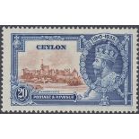 STAMPS CEYLON : 1935 GV Jubilee, 20c with diagonal line by turret variety, M/M, SG 381f.