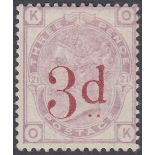 GREAT BRITAIN STAMPS : 1883 3d on 3d Lilac (OK),