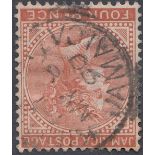 STAMPS JAMAICA : 1870 QV 4d brown-orange used, wmk inverted, SG 11w.