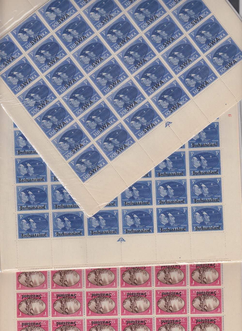 STAMPS : 1945 VICTORY, complete sheets of 60 sets for issues from South West Africa,