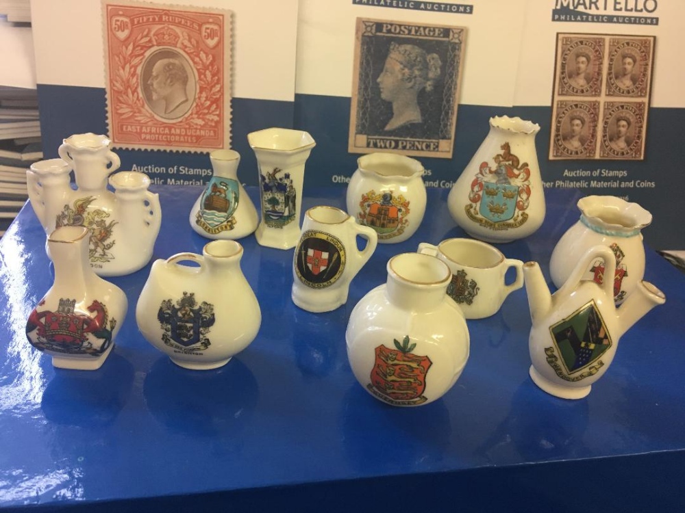 CRESTED CHINA, 12 different examples from various locations, generally good condition.