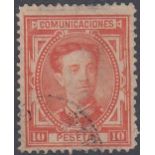 STAMPS SPAIN : 1876 10 Peseta vermilion, fine used, SG 246.