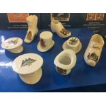 CRESTED CHINA, Hats and Shoes ! 8 different examples from various locations,