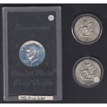 COINS : 1971, 1972 and 1973 USA Eisenhower Silver Dollars, 1972 stated as being Proof.