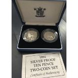 COINS : 1992 UK 10p Silver two coin proof set in display box