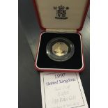 COINS : 1997 UK 50p Piedfort silver proof coin in display case and box