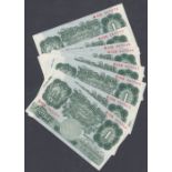 BANK NOTES : £1 Green early L K O'Brien Britannia notes, uncirculated run of 10 notes,